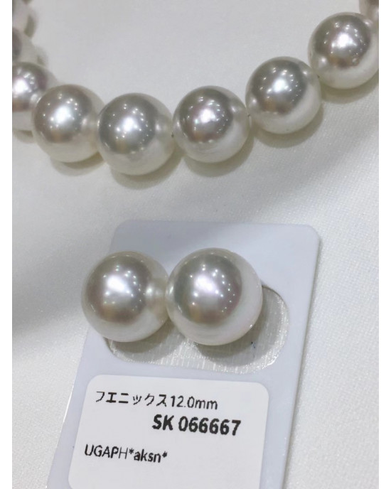 Pair of white South Sea pearls: 12-13mm, AAAA+, very strong luster