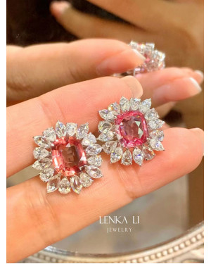 Padparadscha sapphires & Sparkling diamonds earrings