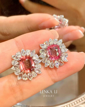 Padparadscha sapphires & Sparkling diamonds earrings