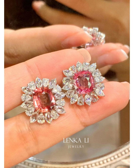 Padparadscha sapphires & Sparkling diamonds earrings