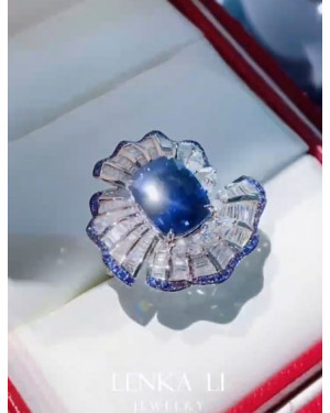 GRS certified Unheated 5.45 carat Royal blue sapphire and diamonds ring