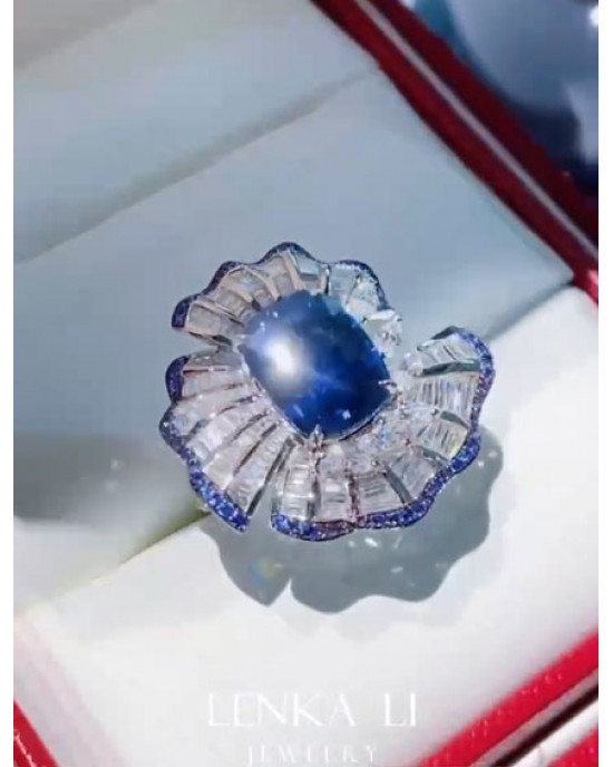 GRS certified Unheated 5.45 carat Royal blue sapphire and diamonds ring