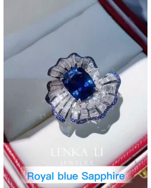 GRS certified Unheated 5.45 carat Royal blue sapphire and diamonds ring