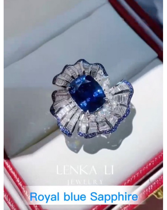 GRS certified Unheated 5.45 carat Royal blue sapphire and diamonds ring